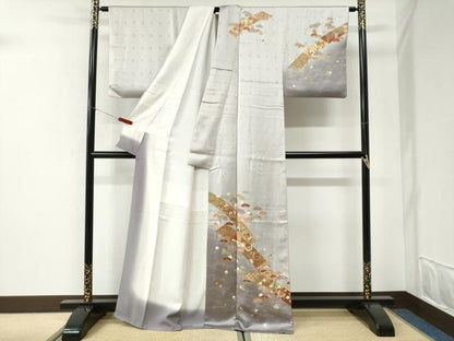 平和屋着物●訪問着　駒刺繍　浜松吉祥花蝶文　暈し染め　金彩　正絹　逸品　CABI2597yc