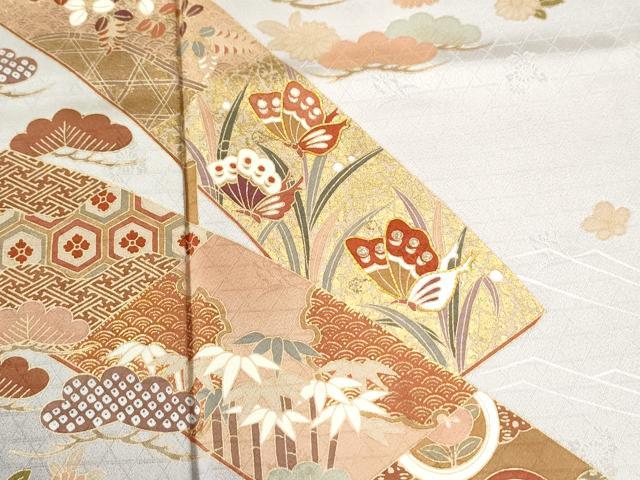 平和屋着物●訪問着　駒刺繍　浜松吉祥花蝶文　暈し染め　金彩　正絹　逸品　CABI2597yc