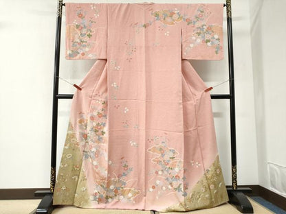 平和屋着物●訪問着　雲取り草花文　暈し染め　金彩　正絹　逸品　CABI2599yc