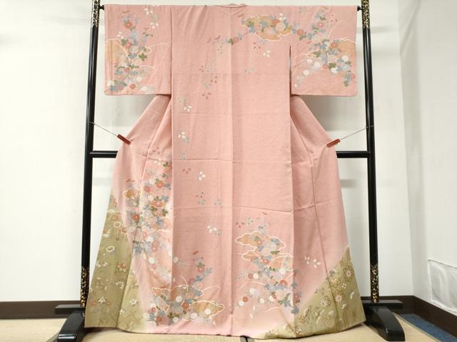 平和屋着物●訪問着　雲取り草花文　暈し染め　金彩　正絹　逸品　CABI2599yc