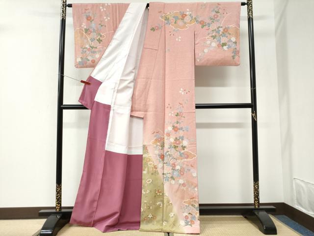 平和屋着物●訪問着　雲取り草花文　暈し染め　金彩　正絹　逸品　CABI2599yc