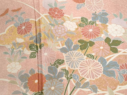 平和屋着物●訪問着　雲取り草花文　暈し染め　金彩　正絹　逸品　CABI2599yc