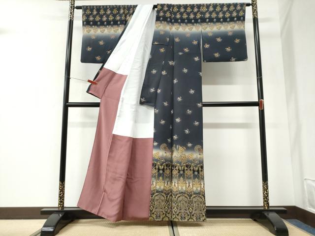 平和屋着物●訪問着　更紗草花文　暈し染め　正絹　逸品　CABI2601yc