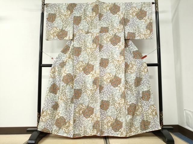 平和屋着物●上質な小紋　更紗花唐草文　鬼しぼ縮緬　正絹　逸品　CABI2602yc