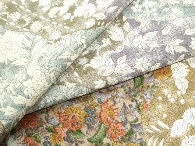 平和屋着物●上質な小紋　更紗花唐草文　鬼しぼ縮緬　正絹　逸品　CABI2602yc