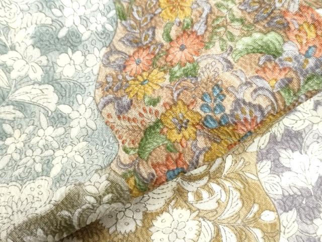 平和屋着物●上質な小紋　更紗花唐草文　鬼しぼ縮緬　正絹　逸品　CABI2602yc