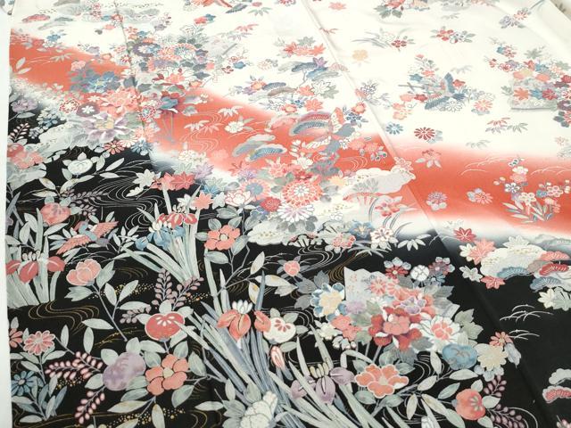 平和屋着物●訪問着　飛鳥浜松花蝶文　暈し染め　金彩　正絹　逸品　CABI2606yc