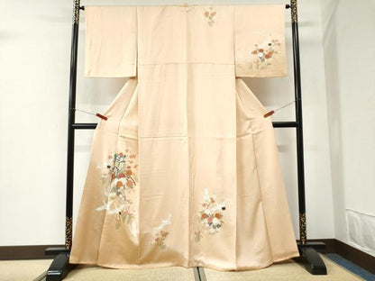 平和屋着物●訪問着　御所車飛鶴草花文　暈し染め　金彩　正絹　逸品　CABI2608yc