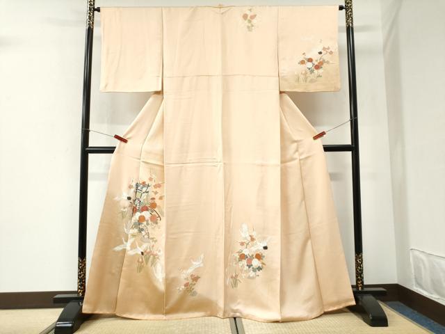 平和屋着物●訪問着　御所車飛鶴草花文　暈し染め　金彩　正絹　逸品　CABI2608yc