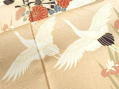 平和屋着物●訪問着　御所車飛鶴草花文　暈し染め　金彩　正絹　逸品　CABI2608yc