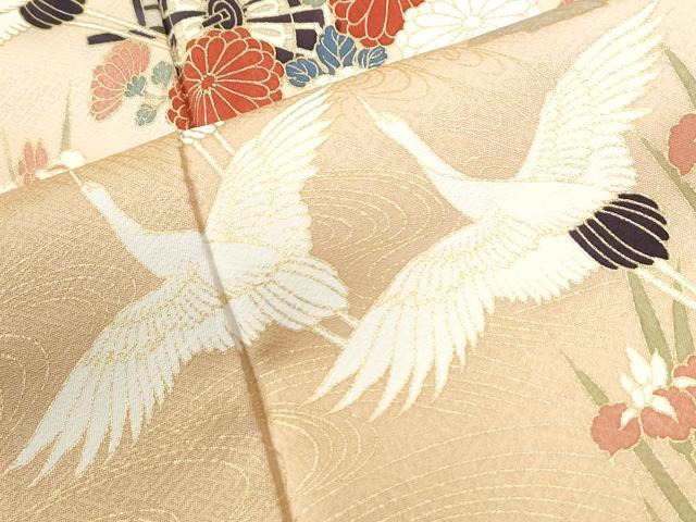 平和屋着物●訪問着　御所車飛鶴草花文　暈し染め　金彩　正絹　逸品　CABI2608yc