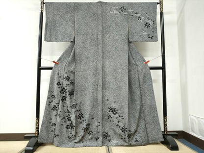 平和屋着物●訪問着　枝花文　たたき染め　黒地　正絹　逸品　CABI2610yc