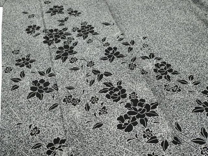 平和屋着物●訪問着　枝花文　たたき染め　黒地　正絹　逸品　CABI2610yc