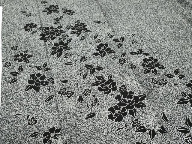 平和屋着物●訪問着　枝花文　たたき染め　黒地　正絹　逸品　CABI2610yc