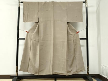 平和屋着物▼上質な色無地　霞草花地紋　空五倍子色　正絹　逸品　未使用　CABI2612yc