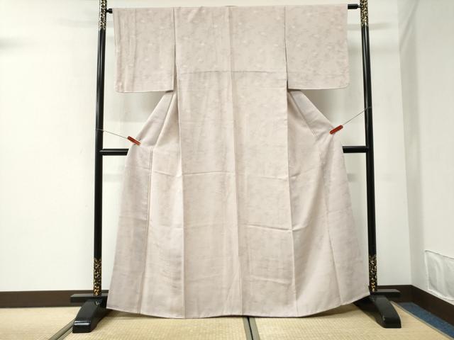 平和屋着物●上質な色無地　笹竹地紋　灰桜色　正絹　逸品　CABI2613yc