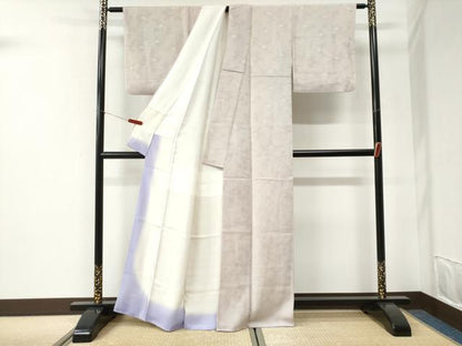 平和屋着物●上質な色無地　笹竹地紋　灰桜色　正絹　逸品　CABI2613yc