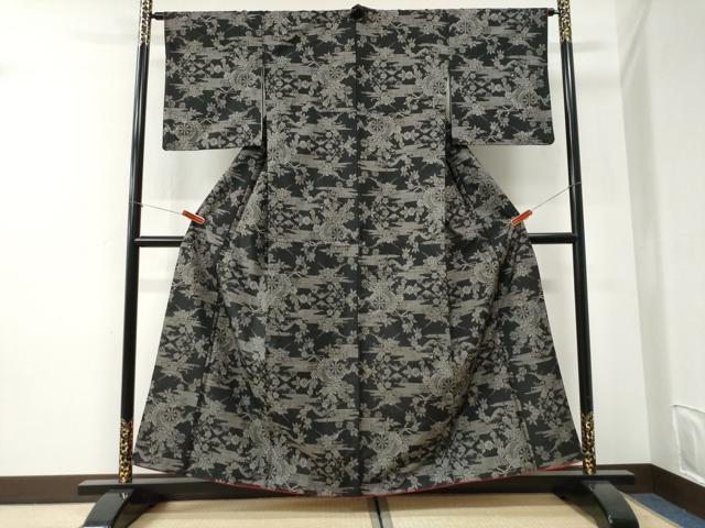 平和屋着物●本場大島紬　9マルキ　霞花車文　正絹　逸品　CABI2618yc