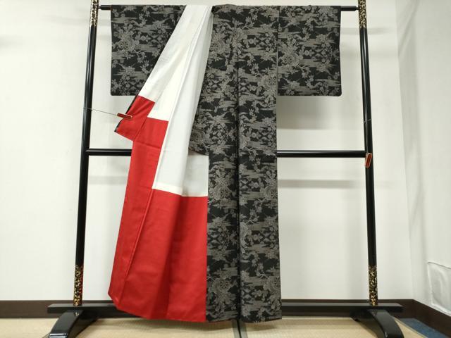 平和屋着物●本場大島紬　9マルキ　霞花車文　正絹　逸品　CABI2618yc