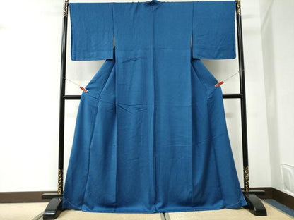 平和屋着物●上質な色無地　草花地紋　紺瑠璃色　ロング丈　正絹　逸品　未使用　CABI2620yc
