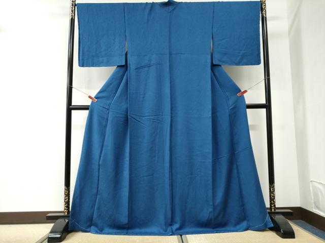 平和屋着物●上質な色無地　草花地紋　紺瑠璃色　ロング丈　正絹　逸品　未使用　CABI2620yc