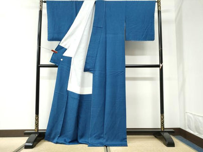 平和屋着物●上質な色無地　草花地紋　紺瑠璃色　ロング丈　正絹　逸品　未使用　CABI2620yc
