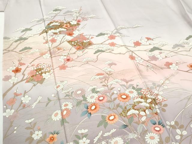 平和屋着物●訪問着　浜松冊子草花文　暈し染め　金彩　正絹　逸品　CABI2621yc
