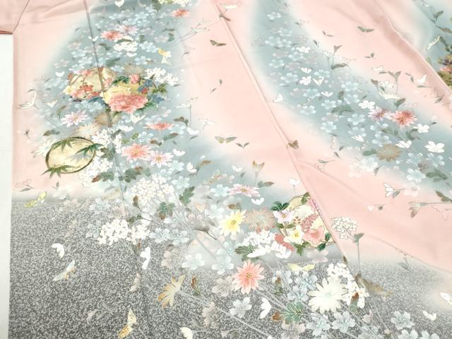 平和屋着物●英王室献上友禅作家　木下勝功　訪問着　刺繍　花蝶文　暈し染め　銀彩　正絹　逸品　CABI2628yc