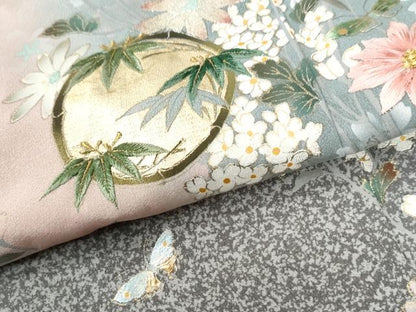 平和屋着物●英王室献上友禅作家　木下勝功　訪問着　刺繍　花蝶文　暈し染め　銀彩　正絹　逸品　CABI2628yc