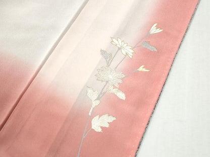 平和屋着物●英王室献上友禅作家　木下勝功　訪問着　刺繍　花蝶文　暈し染め　銀彩　正絹　逸品　CABI2628yc