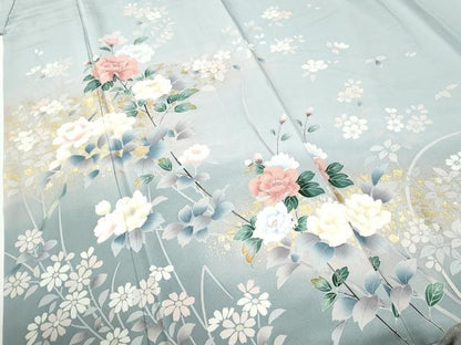 平和屋着物●訪問着　草花文　暈し染め　金彩　正絹　逸品　CABI2629yc