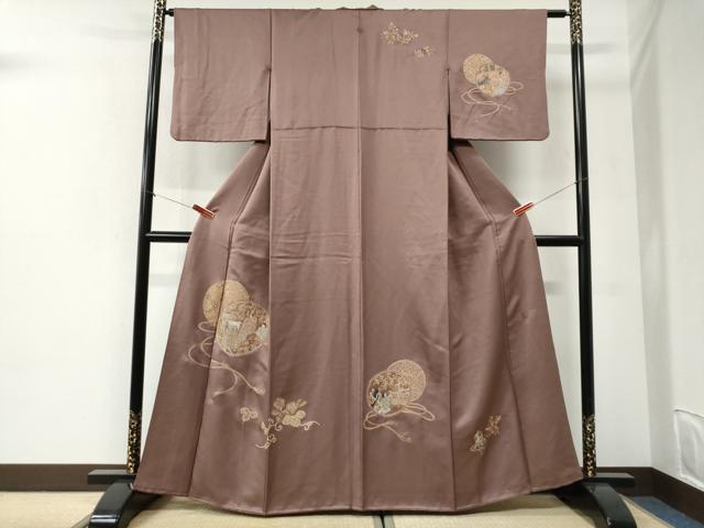 平和屋着物●訪問着　総刺繍　鏡裏人物御所車花唐草文　金糸　正絹　逸品　CABI2634yc