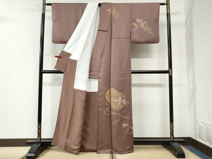 平和屋着物●訪問着　総刺繍　鏡裏人物御所車花唐草文　金糸　正絹　逸品　CABI2634yc