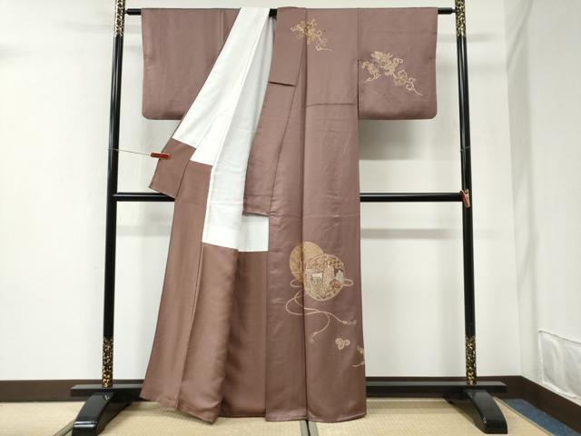 平和屋着物●訪問着　総刺繍　鏡裏人物御所車花唐草文　金糸　正絹　逸品　CABI2634yc