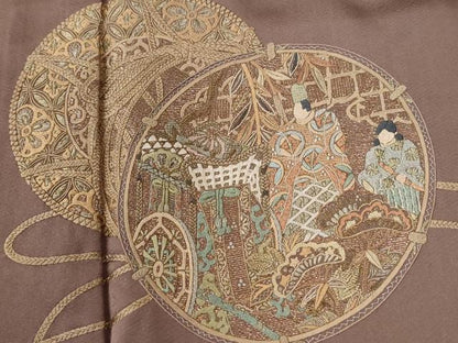 平和屋着物●訪問着　総刺繍　鏡裏人物御所車花唐草文　金糸　正絹　逸品　CABI2634yc