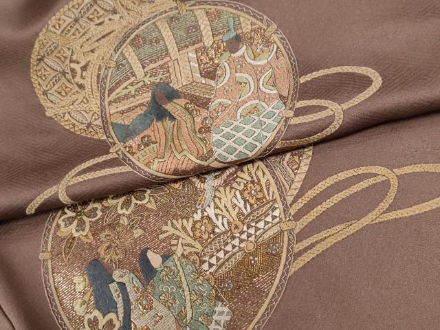 平和屋着物●訪問着　総刺繍　鏡裏人物御所車花唐草文　金糸　正絹　逸品　CABI2634yc