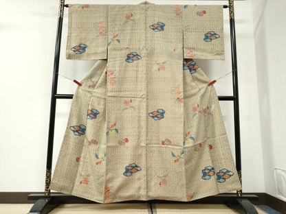 平和屋着物●上質な紬　魚　亀甲枝花文　正絹　逸品　未使用　CABI2635yc