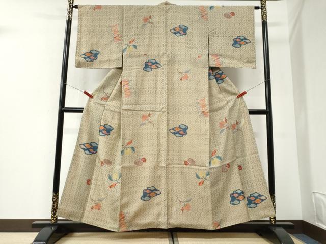平和屋着物●上質な紬　魚　亀甲枝花文　正絹　逸品　未使用　CABI2635yc