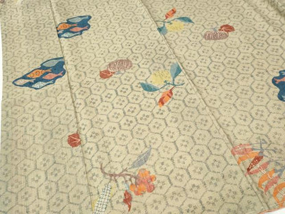 平和屋着物●上質な紬　魚　亀甲枝花文　正絹　逸品　未使用　CABI2635yc