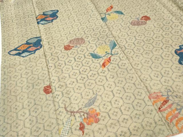 平和屋着物●上質な紬　魚　亀甲枝花文　正絹　逸品　未使用　CABI2635yc