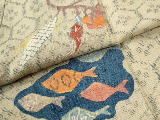平和屋着物●上質な紬　魚　亀甲枝花文　正絹　逸品　未使用　CABI2635yc