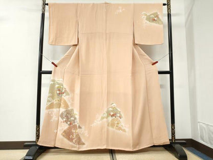 平和屋着物●訪問着　駒刺繍　松花唐草文　暈し染め　金彩　鬼しぼ縮緬　正絹　逸品　CABI2641yc