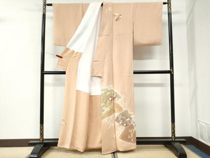 平和屋着物●訪問着　駒刺繍　松花唐草文　暈し染め　金彩　鬼しぼ縮緬　正絹　逸品　CABI2641yc