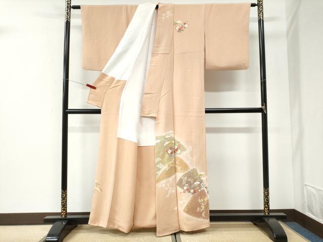 平和屋着物●訪問着　駒刺繍　松花唐草文　暈し染め　金彩　鬼しぼ縮緬　正絹　逸品　CABI2641yc