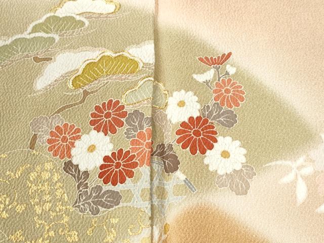 平和屋着物●訪問着　駒刺繍　松花唐草文　暈し染め　金彩　鬼しぼ縮緬　正絹　逸品　CABI2641yc