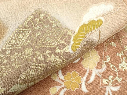 平和屋着物●訪問着　駒刺繍　松花唐草文　暈し染め　金彩　鬼しぼ縮緬　正絹　逸品　CABI2641yc