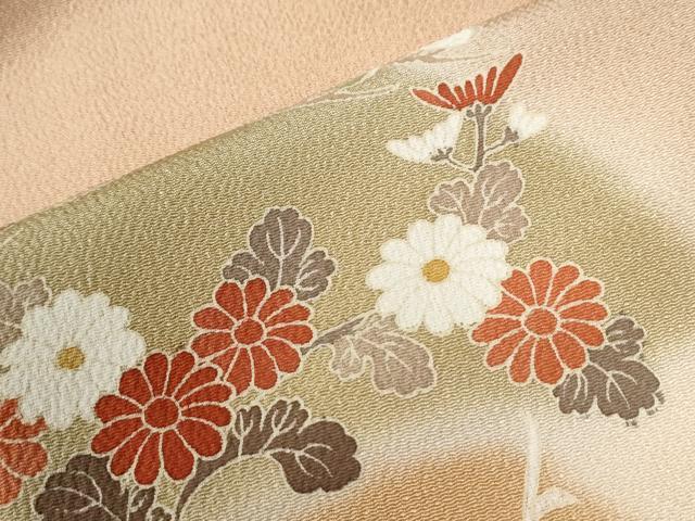 平和屋着物●訪問着　駒刺繍　松花唐草文　暈し染め　金彩　鬼しぼ縮緬　正絹　逸品　CABI2641yc