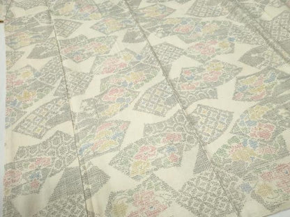 平和屋着物●結城紬　100亀甲　飛び亀甲柄　地紙重ね吉祥花文　正絹　逸品　CABI2645yc