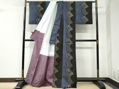 平和屋着物●本場大島紬　9マルキ　変わり縞　正絹　逸品　CABI2646yc