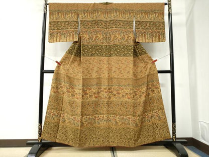 平和屋着物●訪問着　型染め　糸巻き花唐草文　正絹　逸品　CABI2649yc